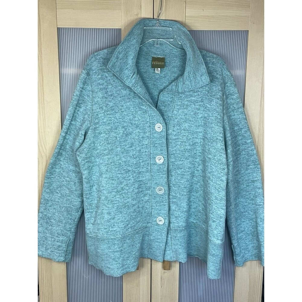 MARALYCE FERREE Women Blue Fleece Coat Sz XL Cardigan USA Soft Sweater Casual